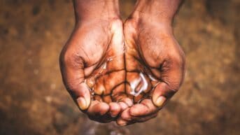 Hands holding river water